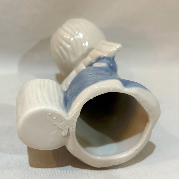 VTG Japan Sanmyro Blue and White Ceramic Angel Figurine 5" Planter Candle Holder - Picture 7 of 7